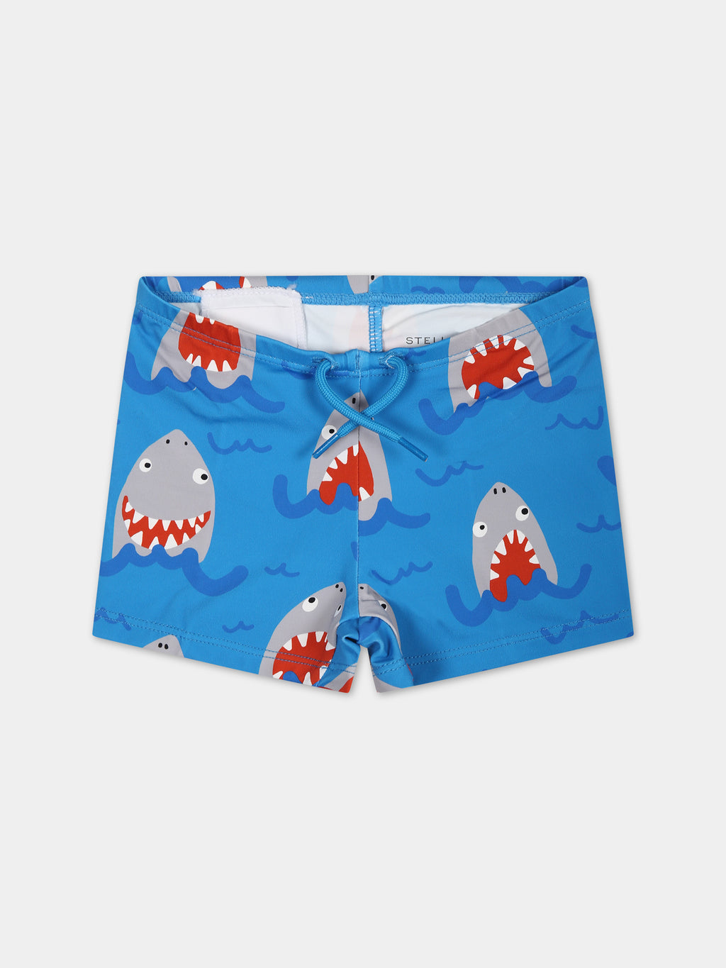 Light blue boxer shorts for baby boy with all-over shark print